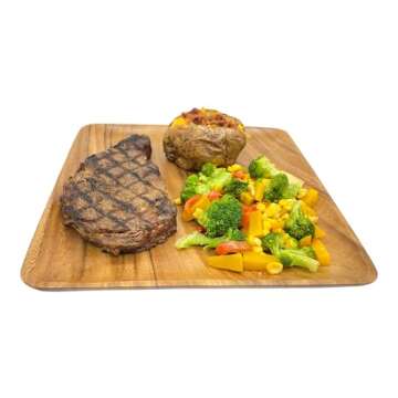 WRIGHTMART Acacia Wood Plates for Food, Square Rustic Set of 4, Heavy Duty 10"x10" Platters, Perfect for Dining, BBQ, Picnic, Parties, or Ceramic Plate Chargers.