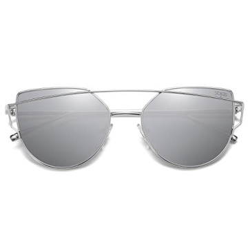 SOJOS Cat Eye Sunglasses for Women Fashion Designer Style Mirrored Lenses SJ1001 with Silver/Silver