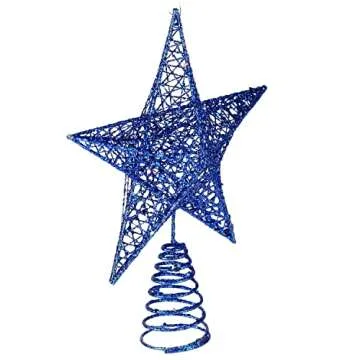 BinaryABC Christmas Tree Topper Star - 20cm Glittering Dark Blue Ornament for Stunning Holiday Decor