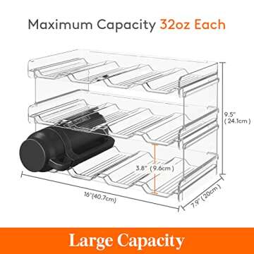 Lifewit Stackable Water Bottle Organizer for Cabinet, Water Bottle Holder, Kitchen Pantry Organization and Storage, Plastic Fridge Wine Racks, Tumbler Travel Mug Cup Holder, 3Pack, Hold 12 Bottles
