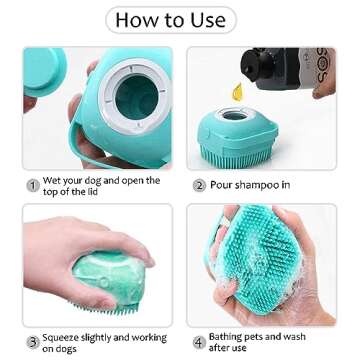 ELEGX Pet Grooming Bath Massage Brush with Soap and Shampoo Dispenser Soft Silicone Bristle for Long...