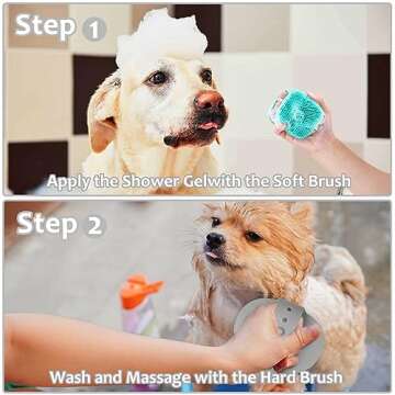 ELEGX Pet Grooming Bath Massage Brush with Soap and Shampoo Dispenser Soft Silicone Bristle for Long Short Haired Dogs Cats Shower (Grey+Blue+Massage Brush)