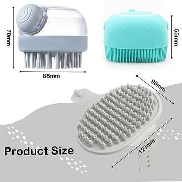 ELEGX Pet Grooming Bath Massage Brush with Soap and Shampoo Dispenser Soft Silicone Bristle for Long Short Haired Dogs Cats Shower (Grey+Blue+Massage Brush)