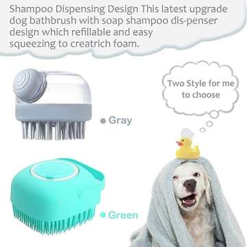 ELEGX Pet Grooming Bath Massage Brush with Soap and Shampoo Dispenser Soft Silicone Bristle for Long Short Haired Dogs Cats Shower (Grey+Blue+Massage Brush)