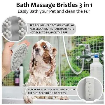 ELEGX Pet Grooming Bath Massage Brush with Soap and Shampoo Dispenser Soft Silicone Bristle for Long Short Haired Dogs Cats Shower (Grey+Blue+Massage Brush)