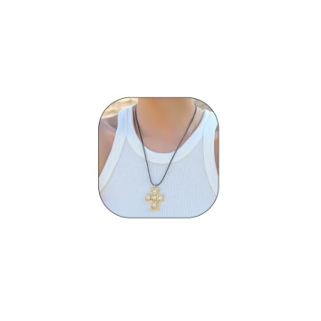 GIGB PBDK Unique Crystal Cross Statement Necklace,Gold Wide Chunky Hammered Crucifix Pendant Necklac...