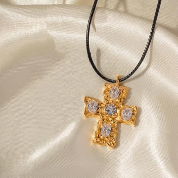 GIGB PBDK Unique Crystal Cross Statement Necklace