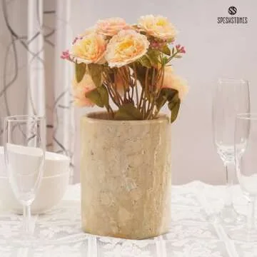 SPESHSTONES Utensil Holder 6.5'' Inches Travertine Handmade Spoon Caddy Countertop - Kitchen Utensil set Organizer, Flatware Chopstick Canister, Utensil Holder Home Accessories