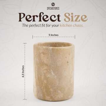 SPESHSTONES Utensil Holder 6.5'' Inches Travertine Handmade Spoon Caddy Countertop - Kitchen Utensil set Organizer, Flatware Chopstick Canister, Utensil Holder Home Accessories