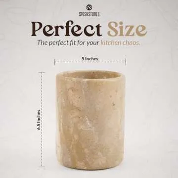 SPESHSTONES Utensil Holder 6.5'' Inches Travertine Handmade Spoon Caddy Countertop - Kitchen Utensil set Organizer, Flatware Chopstick Canister, Utensil Holder Home Accessories