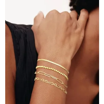 14K Gold Plated Layered Chain Bracelets for Women
