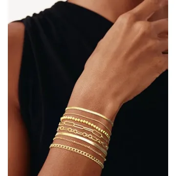 14K Gold Plated Layered Chain Bracelets for Women