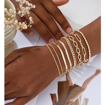 14K Gold Plated Layered Chain Bracelets for Women