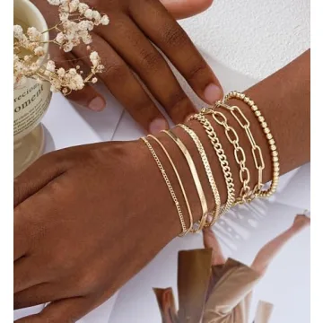 14K Gold Plated Layered Chain Bracelets for Women
