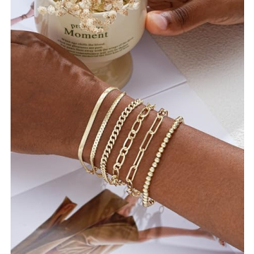 14K Gold Plated Layered Chain Bracelets for Women