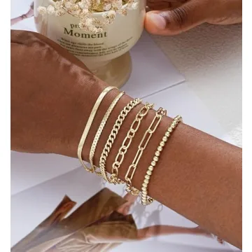 14K Gold Plated Layered Chain Bracelets for Women