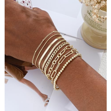 14K Gold Plated Layered Chain Bracelets for Women