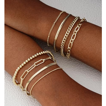 14K Gold Plated Layered Chain Bracelets for Women