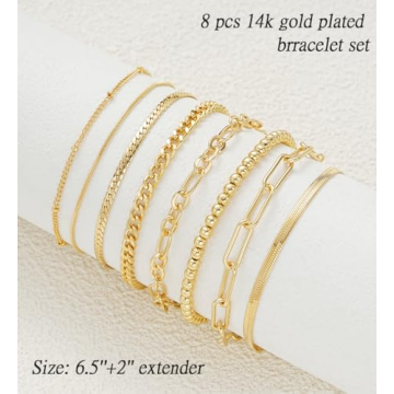 14K Gold Plated Layered Chain Bracelets for Women