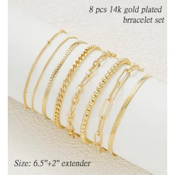 14K Gold Plated Layered Chain Bracelets for Women