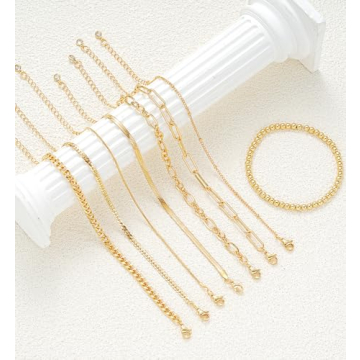 14K Gold Plated Layered Chain Bracelets for Women