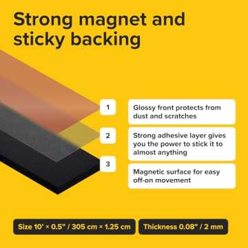 X-bet MAGNET Flexible Magnetic Tape (10 feet x 1/2 inch) - Magnetic Strip with Strong Self Adhesive ...
