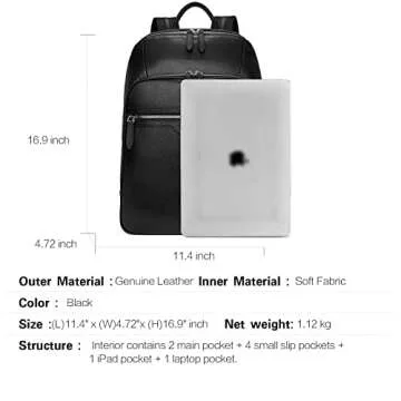 BOSTANTEN Men Leather Backpack 15.6 inch laptop Backpack Travel College Bag Black