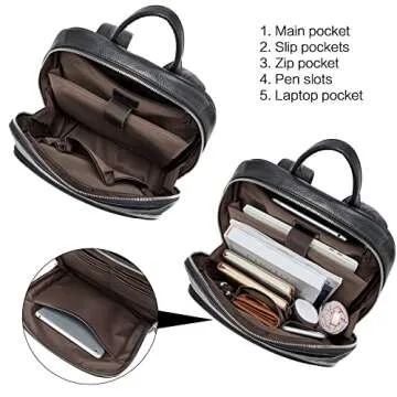 BOSTANTEN Men Leather Backpack 15.6 inch laptop Backpack Travel College Bag Black