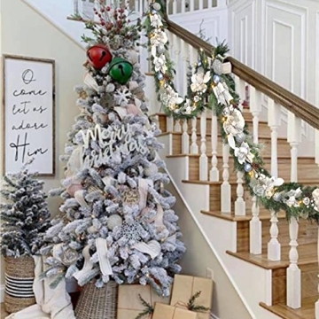 Vofuly 6ft Winter White Silver Christmas Garland with LED Lights