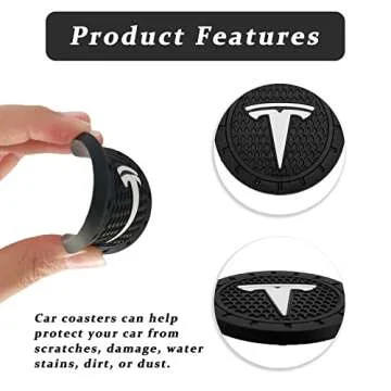 Car Cup Holder Coasters, Perfect Durable Round Silicone Coasters, Universal Non Slip Cup Holder Compatible with Tesla Interior Accessories