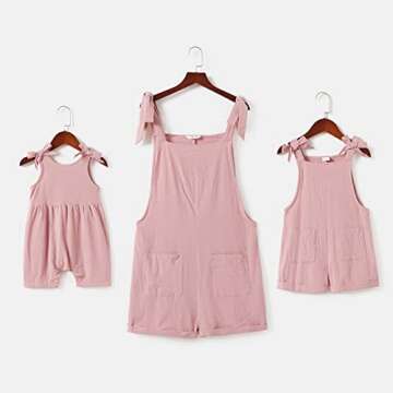 AWIBMK Mommy and Me Dresses Outfits Solid Color Family Matching Romper Shorts Jumpsuit Overall Bowkn...