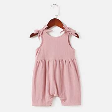AWIBMK Mommy and Me Dresses Outfits Solid Color Family Matching Romper Shorts Jumpsuit Overall Bowknot Decor Sleeveless Spaghetti Straps Summer Casual Clothes for Mother and Daughter Pink 6-7 Years