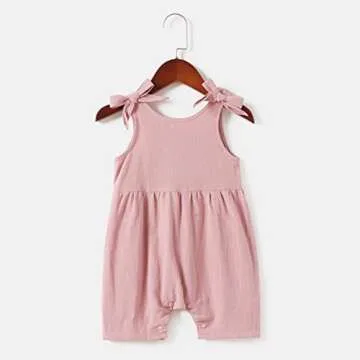 AWIBMK Mommy and Me Dresses Outfits Solid Color Family Matching Romper Shorts Jumpsuit Overall Bowknot Decor Sleeveless Spaghetti Straps Summer Casual Clothes for Mother and Daughter Pink 6-7 Years