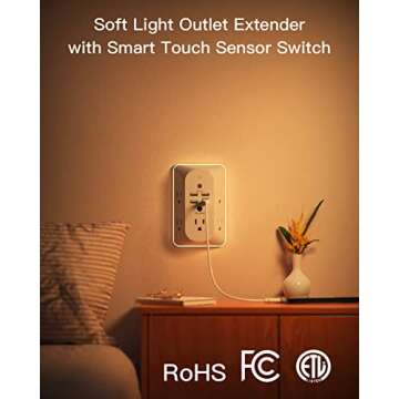 Outlet Extender with Night Light, Surge Protector, Power Strip, 5 Outlet Splitter (3 Side) and 4 USB Charger(1 USB C), USB Wall Charger, Multi Plug Outlets for Home, Office, Dorm Room Essentials