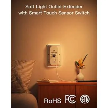 Outlet Extender with Night Light, Surge Protector, Power Strip, 5 Outlet Splitter (3 Side) and 4 USB Charger(1 USB C), USB Wall Charger, Multi Plug Outlets for Home, Office, Dorm Room Essentials