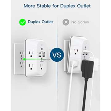 Outlet Extender with Night Light, Surge Protector, Power Strip, 5 Outlet Splitter (3 Side) and 4 USB Charger(1 USB C), USB Wall Charger, Multi Plug Outlets for Home, Office, Dorm Room Essentials