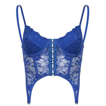Meihuida Women Lace Corset Tops Sexy Patchwork Y2K Vintage Aesthetic Push Up Bustier Blue S