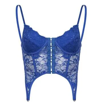 Meihuida Women Lace Corset Tops Sexy Patchwork Y2K Vintage Aesthetic Push Up Bustier Blue S