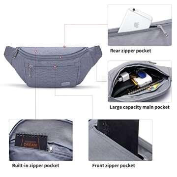 TINYAT Travel Fanny Bag Waist Pack Sling Pocket Super Lightweight For Workout Vacation Hiking, Tool Kit T206, Grey