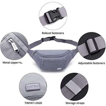 TINYAT Travel Fanny Bag Waist Pack Sling Pocket Super Lightweight For Workout Vacation Hiking, Tool Kit T206, Grey
