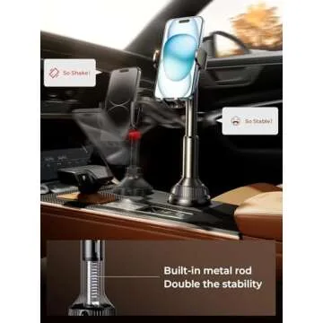 LISEN Cup Holder Car Phone Holder No Shaking Cup Phone Holder for Car Mount Rock Solid Car Phone Holder, Trucks, SUVs, Compatible with iPhone 16 15 14 13 Plus Pro Max Samsung S25 All 4-7''