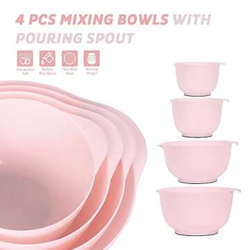 BoxedHome Nesting Plastic Mixing Bowl Set, 4 Piece Mixing Bowl Set with Pour Spouts, Size 1.7, 2.5, ...
