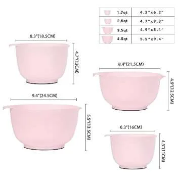 BoxedHome Nesting Plastic Mixing Bowl Set, 4 Piece Mixing Bowl Set with Pour Spouts, Size 1.7, 2.5, 3.5 and 4.5qt, for Prepping, Mixing, Baking, Cooking(2023 New Version, Pink)
