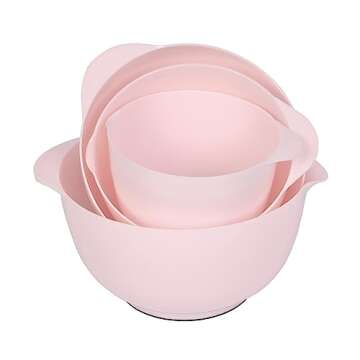 BoxedHome Nesting Plastic Mixing Bowl Set, 4 Piece Mixing Bowl Set with Pour Spouts, Size 1.7, 2.5, 3.5 and 4.5qt, for Prepping, Mixing, Baking, Cooking(2023 New Version, Pink)