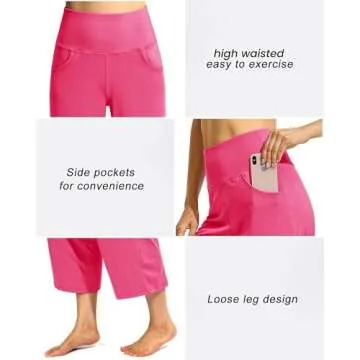 Promover Capri Leggings for Women Wide Leg Capris with Pockets Stretchy Yoga Workout Casual Travel Summer Cropped Pants Straight Leg Loose(Hot Pink,M,23")