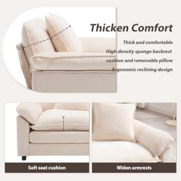 Linyuanwai Modern Oversized Chair Set of 2, Comfy Chenille Accent Chair Large Upholstered Armchair with Extra Thick and Deep Seat Lounge Chair for Living Room,Bedroom,Apartment, Beige