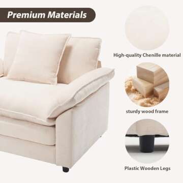 Linyuanwai Modern Oversized Chair Set of 2, Comfy Chenille Accent Chair Large Upholstered Armchair with Extra Thick and Deep Seat Lounge Chair for Living Room,Bedroom,Apartment, Beige