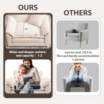 Linyuanwai Modern Oversized Chair Set of 2, Comfy Chenille Accent Chair Large Upholstered Armchair with Extra Thick and Deep Seat Lounge Chair for Living Room,Bedroom,Apartment, Beige