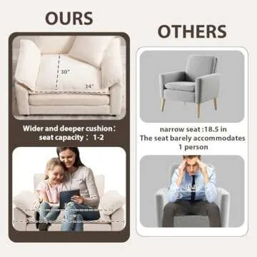 Linyuanwai Modern Oversized Chair Set of 2, Comfy Chenille Accent Chair Large Upholstered Armchair with Extra Thick and Deep Seat Lounge Chair for Living Room,Bedroom,Apartment, Beige