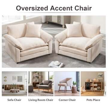 Linyuanwai Modern Oversized Chair Set of 2, Comfy Chenille Accent Chair Large Upholstered Armchair with Extra Thick and Deep Seat Lounge Chair for Living Room,Bedroom,Apartment, Beige
